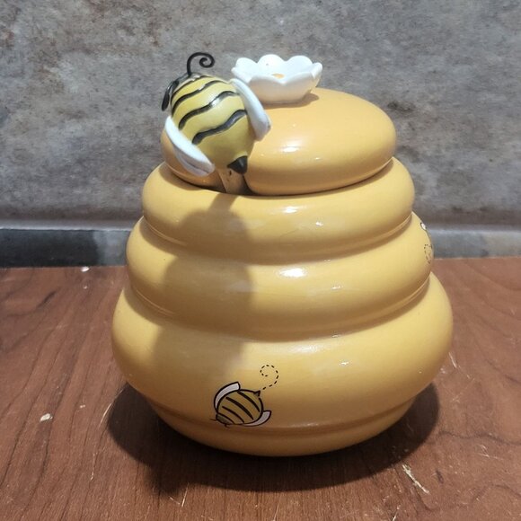 Honey Miel Beehive Honey Pot Daisy Lid Handle Bee Dipper - Picture 6 of 11